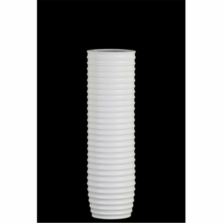 URBAN TRENDS COLLECTION Ceramic Cylinder Vase with Ribbed Design Body, White - Small 53009